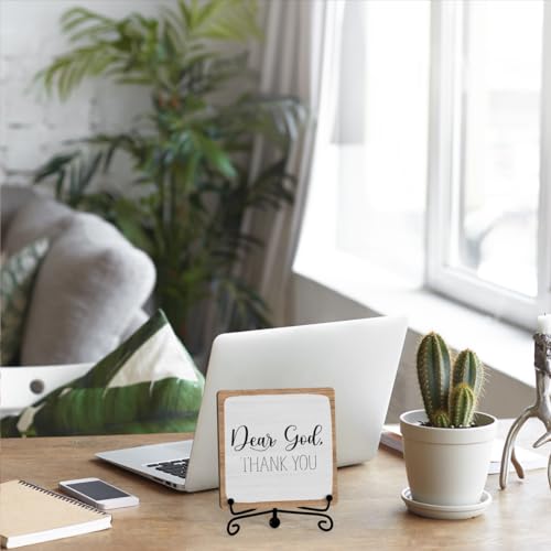 5-Inch Wooden Plaque with Metal Stand - Farmhouse Home Office Desk Decor