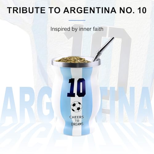 White Argentina Captain No.10 Yerba Mate Cup 8oz Double Wall Stainless Steel GDEIZY