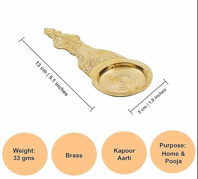 Brass Diya Stand for Puja Rituals with Camphor Spoon - Traditional Decor 5.5 Inch