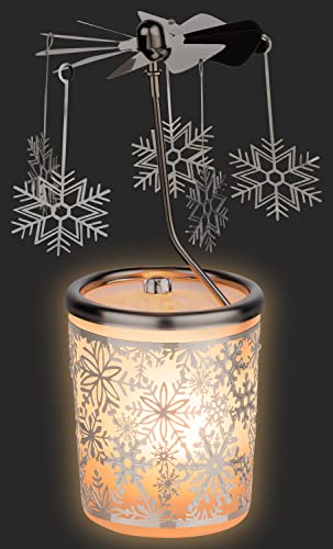 MaMeMi Snowflake Tealight Candle Holder Carousel – Glass Wind Light, 5.9", Tealight Included