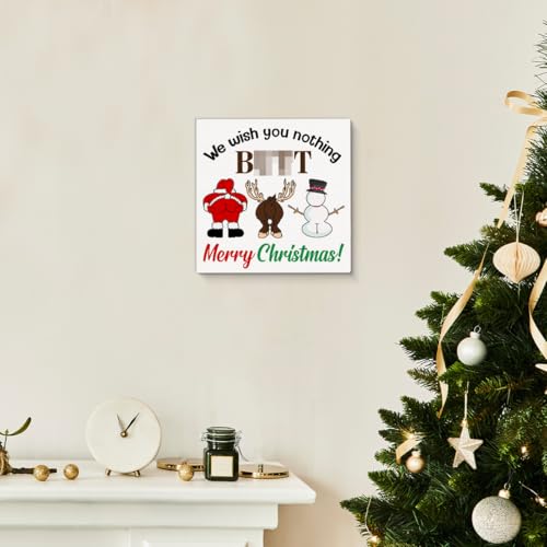 FTRBXT Santa Christmas Bathroom Wooden Box Sign – 5x5 in, Rustic Home Toilet Shelf Wall Decor (C-Christmas Bathroom)