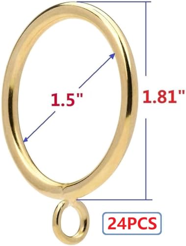 24-Piece Metal Curtain Rings with Eyelets, 1.5-Inch Inner Diameter, Gold