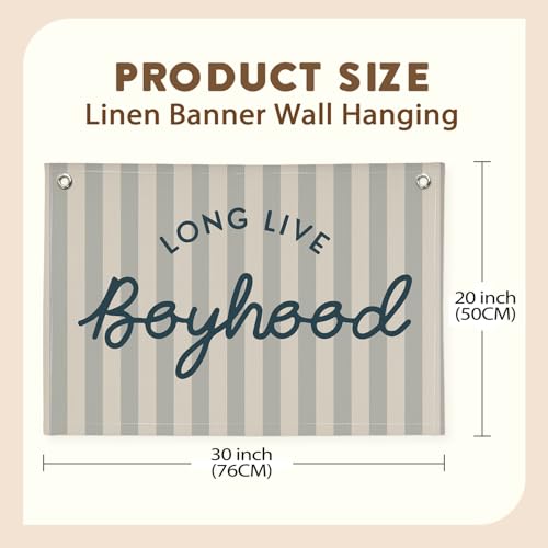Long Live Boyhood Linen Wall Banner - 30x20 Inch Nursery Decor