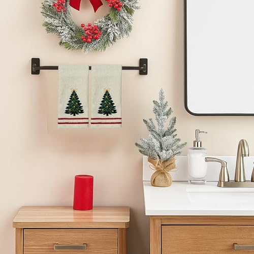 Christmas Tree Embroidered Fingertip Towels - Set of 2 Cotton Hand Towels