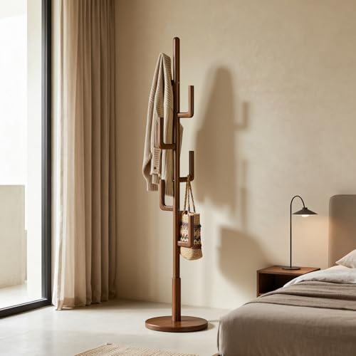 Solid Wood Freestanding Coat Rack - Adjustable Cactus Coat Tree for Entryway
