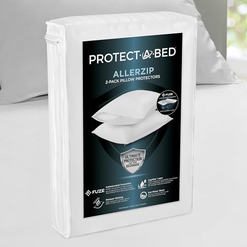 Waterproof Pillow Protectors - Standard Size 2-Pack, Bed Bug Proof & Zippered