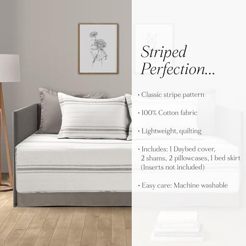 Farmhouse Stripe Cotton Daybed Cover Set, 6-Piece Twin Quilt Bedding