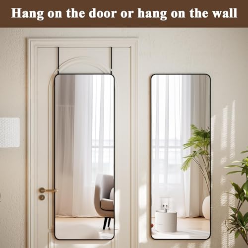 14"x48" Full Length Over The Door Mirror, Shatterproof Wall Mirror with Hangers