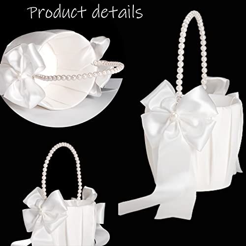 Ivory Flower Girl Basket for Wedding Ceremony - Large Size