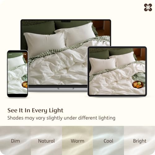 100% Washed Cotton Duvet Cover Set - King Size, 3-Piece, Linen Texture