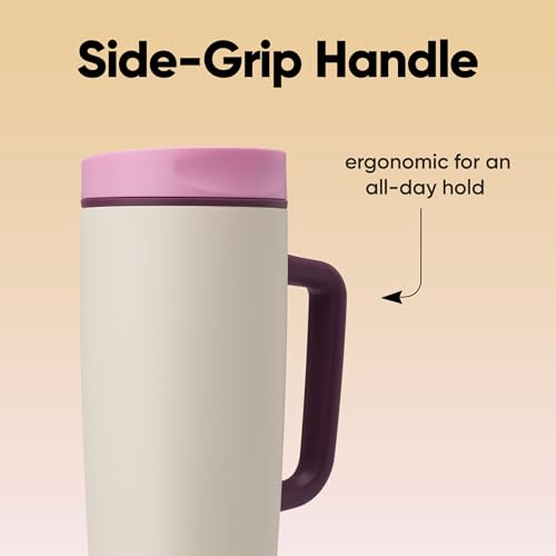 Owala SmoothSip Slider Travel Mug with Handle, 24 oz, Insulated Stainless Steel, Leak-Proof, Daybreak