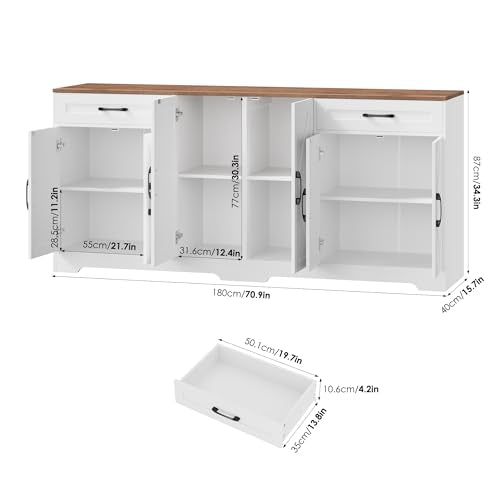 71-Inch Farmhouse Buffet Sideboard Cabinet with Storage and Barn Doors