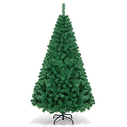 6ft HappyGrill Artificial Christmas Tree Unlit Green with Metal Stand (6ft)