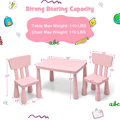 3-Piece Kids Table and Chair Set for Toddlers - Pink Activity Furniture