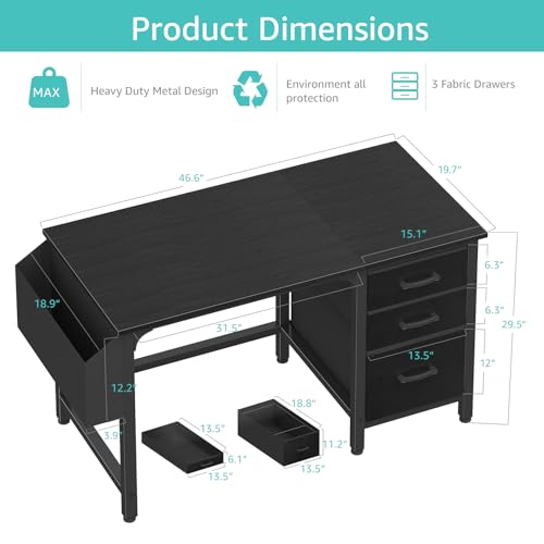 47-Inch Reversible Computer Desk with File Cabinet & Storage Drawers
