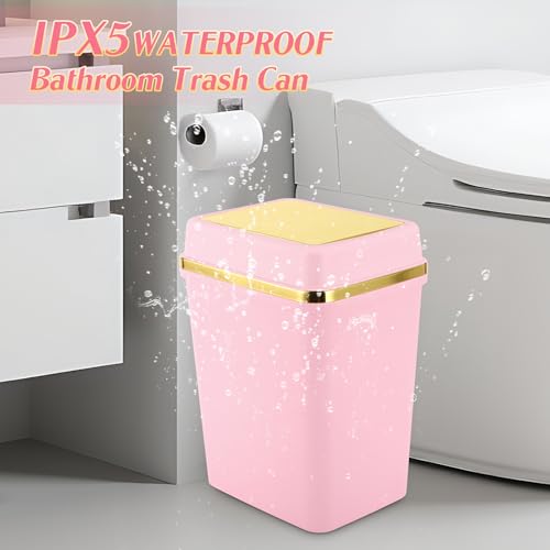 Pink Bathroom Trash Can with Lid and 150 Bags, 4 Gallon