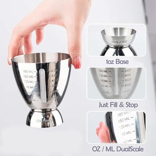 Sipoyen Silver Stainless Steel Cocktail Jigger with OZ & ML Markings, 1-6oz