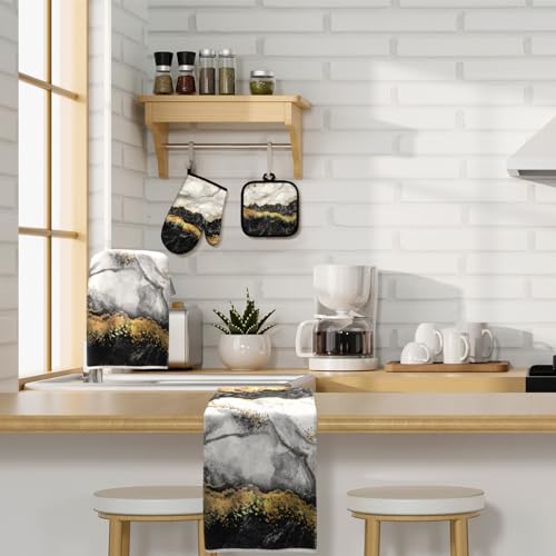 6-Piece Marble Kitchen Set: Oven Mitts, Pot Holders, and Dish Towels