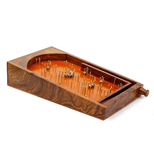 Solid Wood Bagatelle Tabletop Pinball Game with Brass Pins