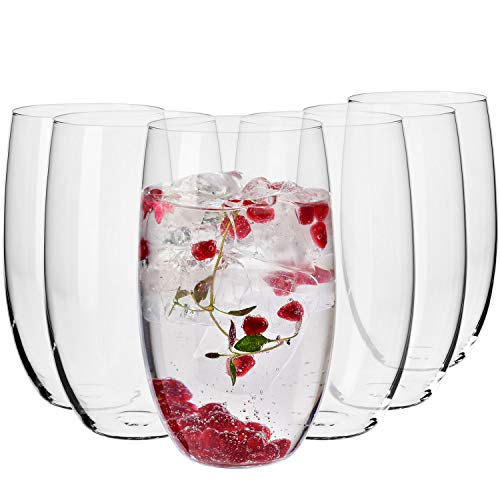 Set of 6 Lead-Free Crystal Drinking Glasses, 17.2 oz Transparent Glassware