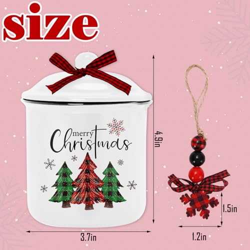 Christmas Mini Ceramic Canister Set with Santa Truck & Tree Design - Holiday Candy Jar & Decor