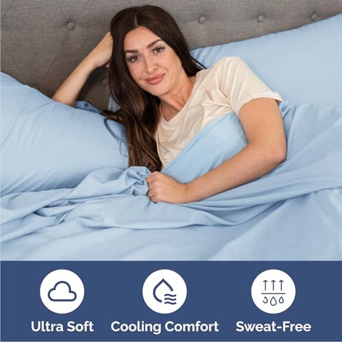 CGK Unlimited Queen Size Baby Blue 4-Piece Cooling Bed Sheet Set - Breathable & Soft