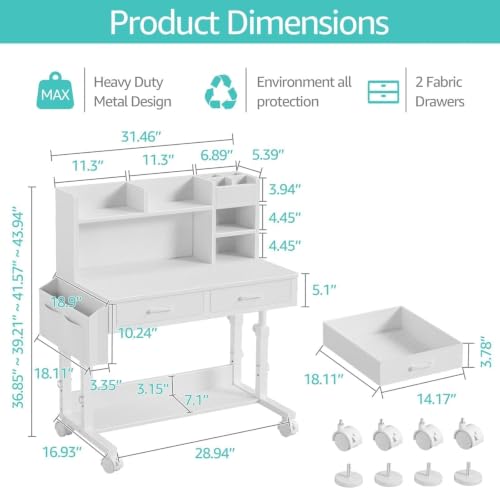Height Adjustable Kids Study Desk with Hutch, Storage Drawers & Pin Board
