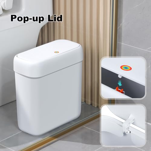 Slim Trash Can with Press Top Lid - 10L / 2.7 Gallon Small Garbage Bin