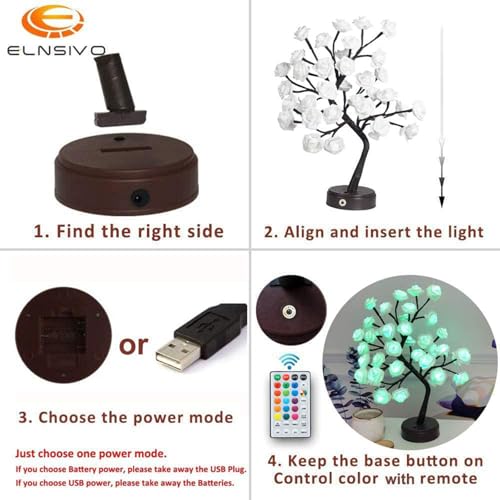 18-Color LED Rose Tree Lamp with Remote, Multicolor Tabletop Flower Light