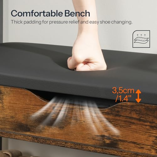 HOOBRO Rustic Brown & Black 5-in-1 Hall Tree with Bench & Shoe Storage