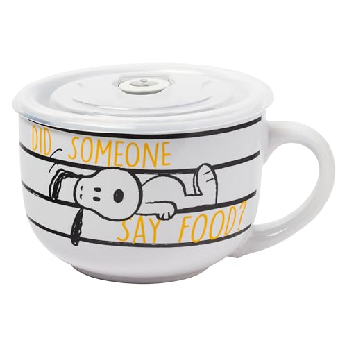 Peanuts Snoopy Did Someone Say Food Ceramic Soup Mug 24oz with Vented Lid - Silver Buffalo