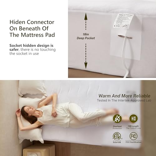 Queen Size Heated Mattress Pad with Dual Control and 10 Heat Settings