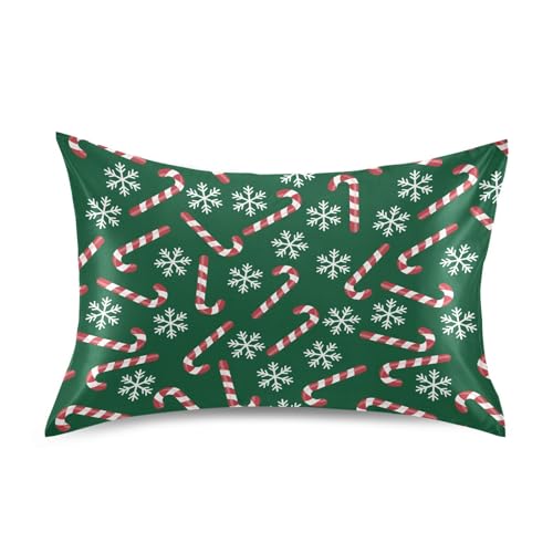 Dalzium Christmas Satin Pillowcase for Hair & Skin - Candy Canes Snowflakes, Standard 20x26