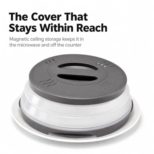 HOVER COVER Magnetic 12-Inch Collapsible Microwave Food Cover - Gray, Full Size