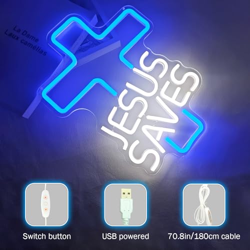Jesus Saves Neon Sign LED Wall Decor for Church & Home, Dimmable