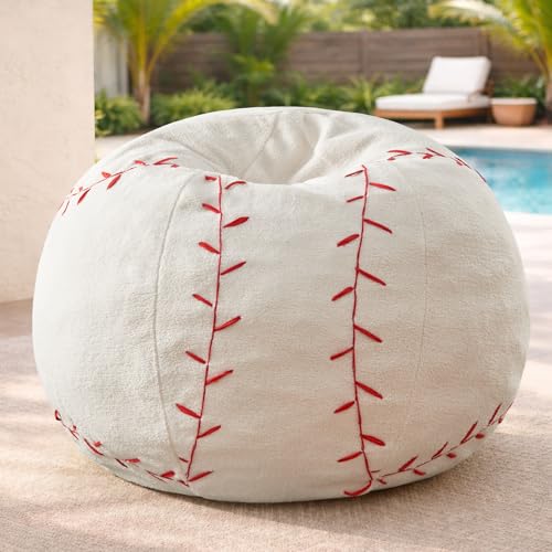 Oversized 44-Inch Baseball Bean Bag Chair with Plush Memory Foam Filler