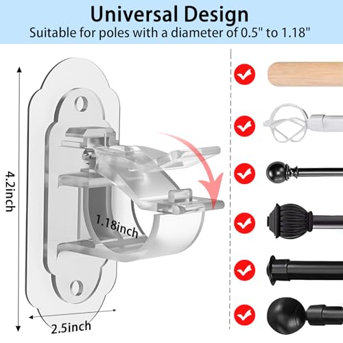No-Drill Curtain Rod Brackets - Adhesive Wall Hooks for Rods (4 Pack)