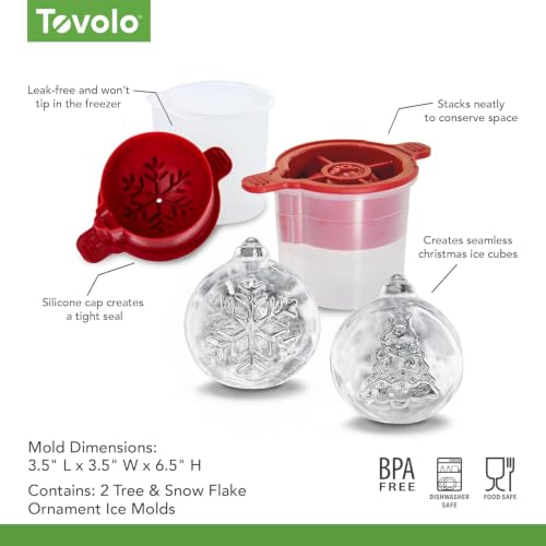 Tovolo Christmas Tree & Snowflake Ornament Ice Mold Set of 2, Red - Festive Holiday Cocktail Ice Shapes