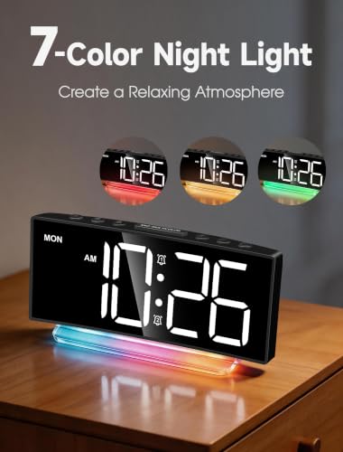 Loud Digital Alarm Clock for Heavy Sleepers - Large Display & RGB Night Light