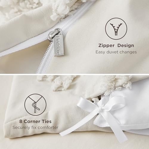 Bedsure Boho Tufted Queen Duvet Cover Set - 3 Piece Soft Beige Bedding Set