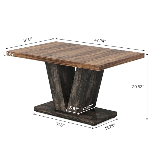 47-Inch Farmhouse Dining Table for 4, Black and Brown Pedestal Table