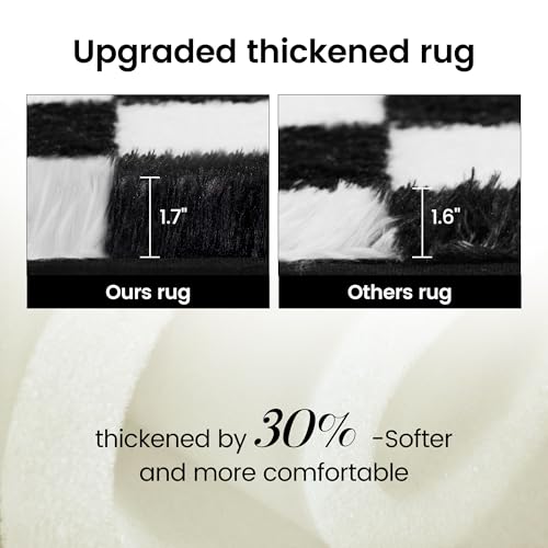 5x7 Ft Checkered Shaggy Area Rug, Soft Fluffy Non-Slip Carpet for Bedroom