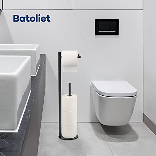 Free Standing Toilet Paper Holder Stand with Reserve Storage - Black