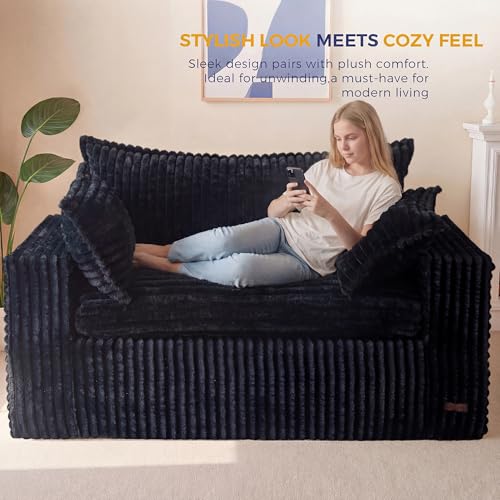 59-Inch Plush Fur Loveseat, Deep Seating Foam-Filled Couch for Living Room