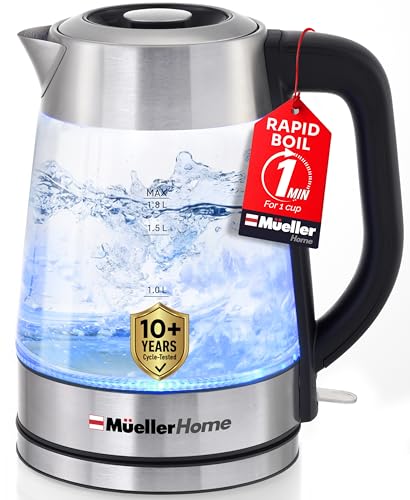 MÜELLERHOME 1.8L Rapid Boil Electric Tea Kettle – BPA-Free Glass & Stainless Steel