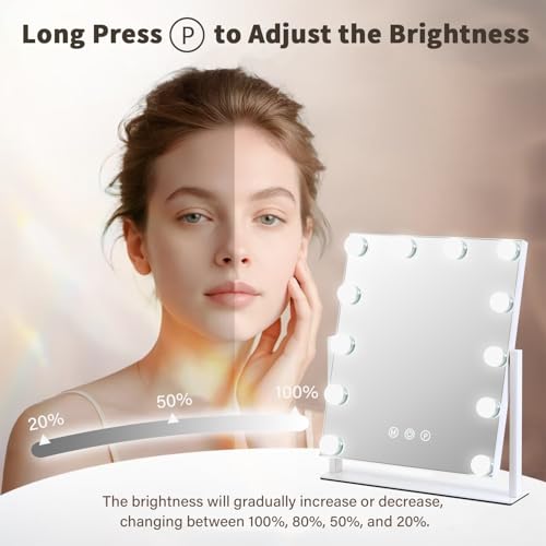 ZBOCAI 13'' x 11'' Lighted Makeup Mirror with 12 Dimmable Bulbs & 3 Color Modes