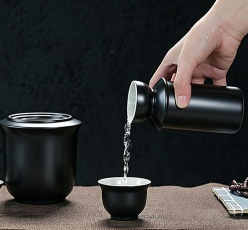 Mozacona Ceramic 3-in-1 Sake Set with Tokkuri Bottle, Ochoko Cups & Wine Warmer