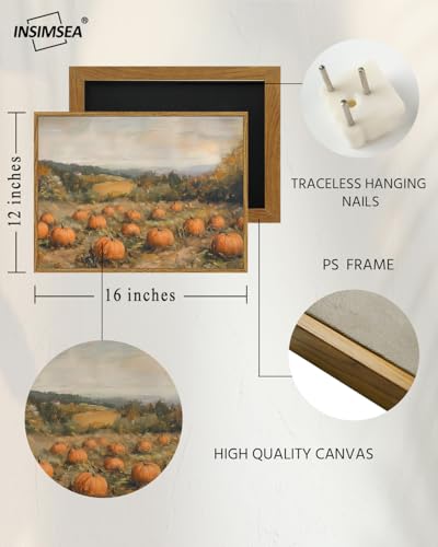 Framed Autumn Pumpkin Wall Art, 12x16 Inch Rustic Farmhouse Harvest Decor