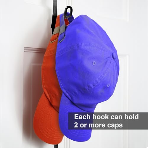 Over-The-Door Hat Organizer for Baseball Caps with 18 Clips Holds 36 Caps