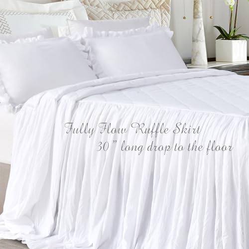 Ruffled Queen Bedspread Set - 3-Piece Shabby Chic Quilted Coverlet